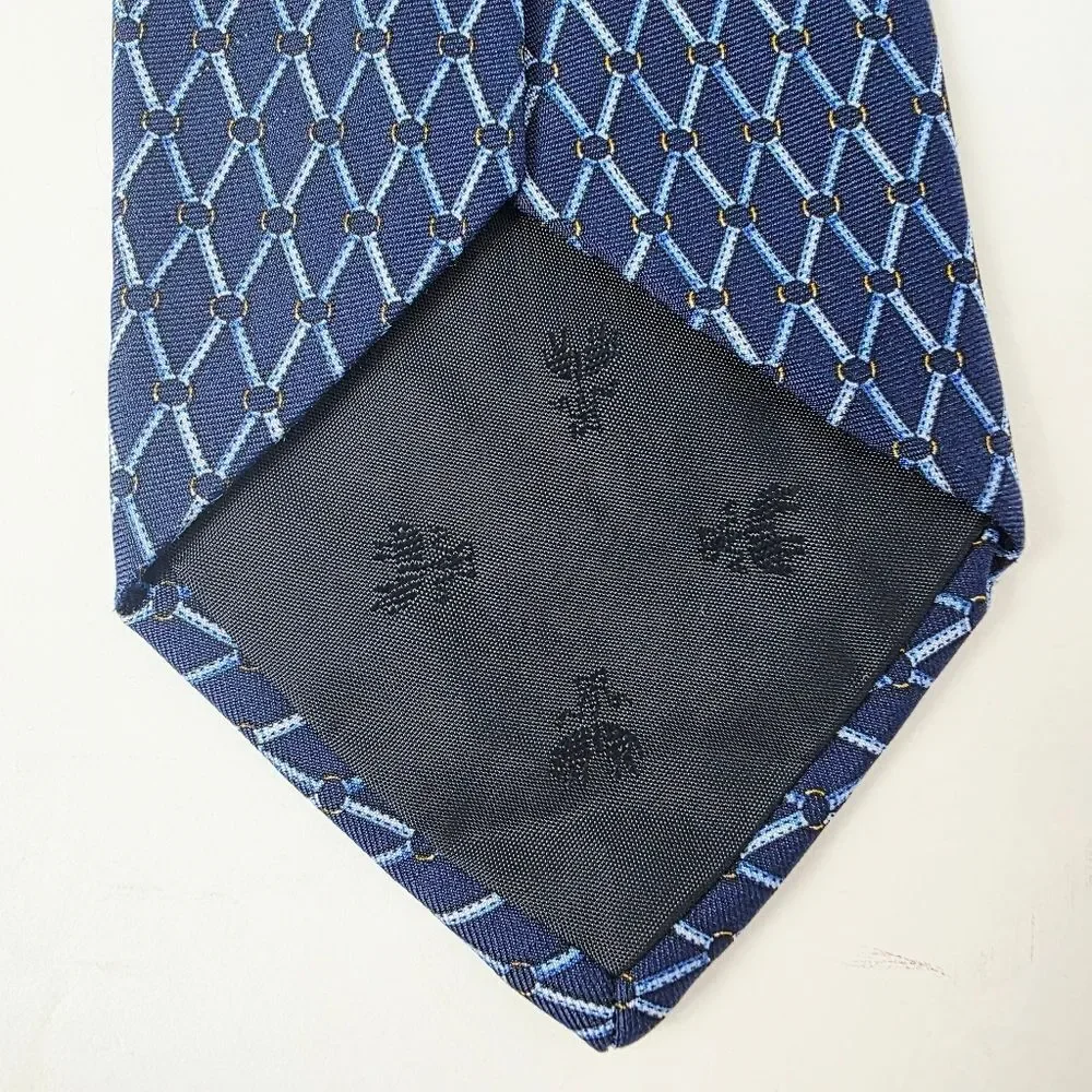 Brooks Brothers Makers Diamond Rope Knot Pattern Pure Silk Blue Gold Mens